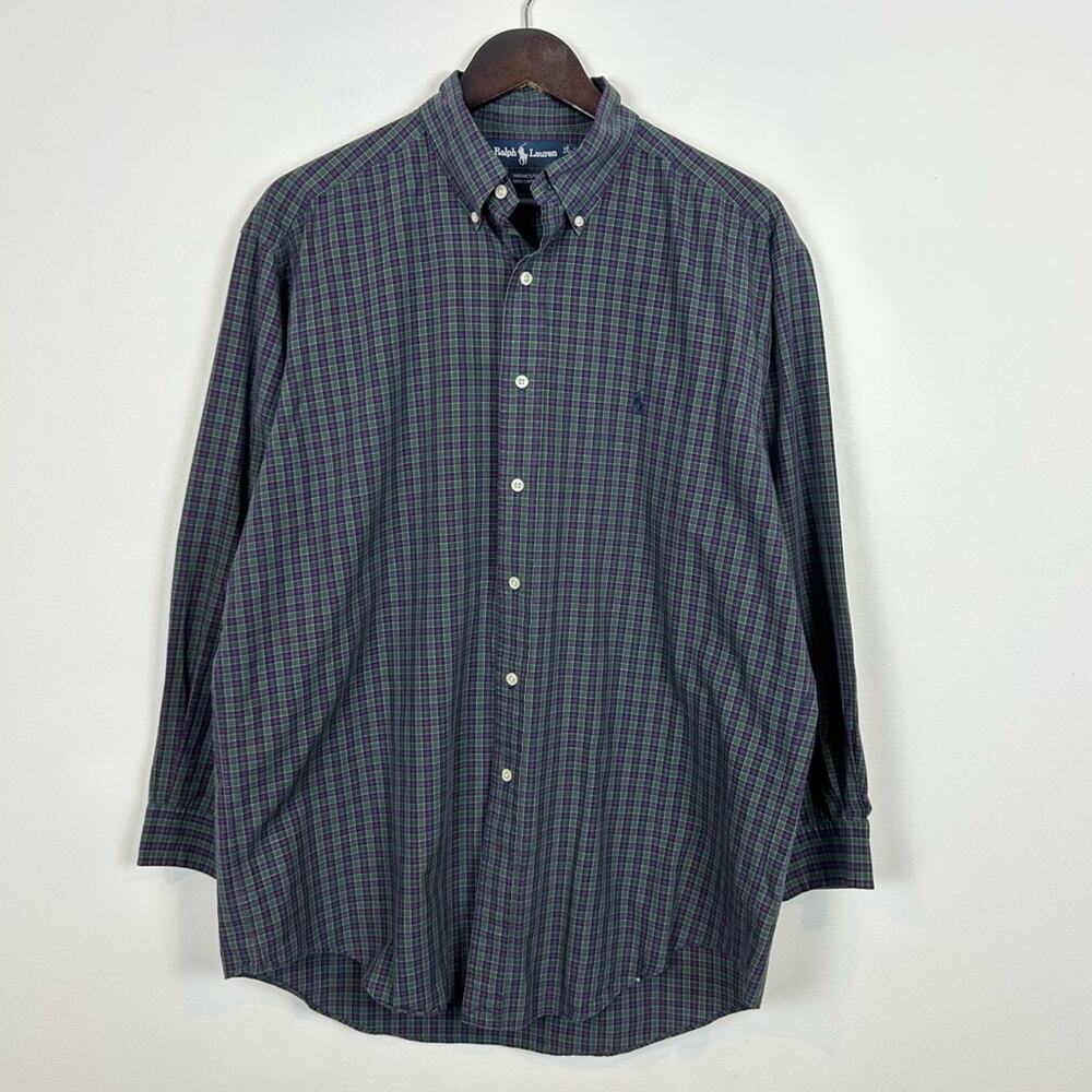 Ralph Lauren Men's Yarmouth 100% Cotton Green/Navy/Red Button Down Size 16